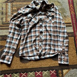 Wrangler Brown and White Plaid Casual Shirt
